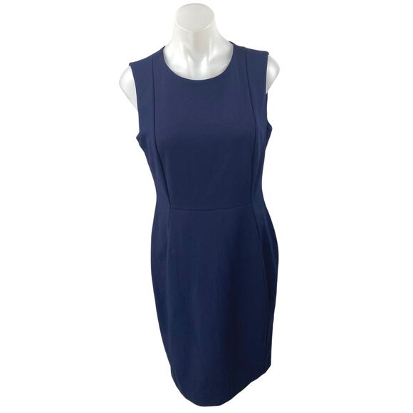 Calvin Klein Navy Blue Sleeveless Back Zip Knee Length Pencil Sheath Dress Sz 10 - Picture 1 of 4